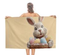 Coniglietto contiene uova di Pasqua colorate in cestino di vimini, telo mare in microfibra senza sabbia, grandi asciugamani da doccia multiuso assorbenti per bagno piscina 130 x 80 cm