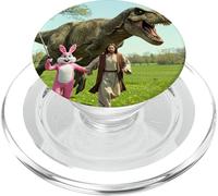 Coniglietto di Pasqua prendendo un selfie mentre lui & Gesù corrono dal dinosauro PopSockets PopGrip per MagSafe