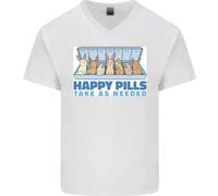 Coniglietto Happy Pills Antidepressivo Uomo Scollo A V Cotone T-Shirt
