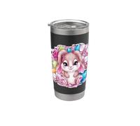 Coniglietto kawaii del fumetto con le orchidee Bicchiere termico in acciaio inox doppia parete