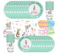 Coniglietto pasquale a tema feste, 61 pezzi, stoviglie per feste di Pasqua, stoviglie con piatti di carta, tazze, tovaglioli e tovaglie per feste di compleanno per 20 bambini