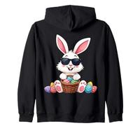 Coniglietto pasquale divertente coniglio occhiali da sole giorno di Pasqua uovo Felpa con Cappuccio