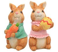 Coniglietto pasquale in resina, 2 pezzi, statuette pasquali decorazione per la casa, rustico, carino, coniglietto pasquale con uovo, carota, coniglietto, ornamenti per albero di Natale