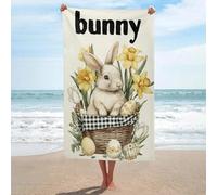 Coniglietto pasquale in un cestino narcisi tulipani telo mare in microfibra senza sabbia grande asciugamani da doccia multiuso assorbente per bagno piscina 130 x 80 cm