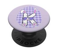 Coniglietto pasquale iniziale K Monogramma floreale uovo primavera grafica PopSockets PopGrip Adesivo