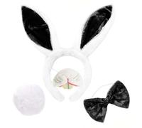 CONIGLIETTO SET FANCY SET ACCESSORI PER COSTUME DA DONNA PAESE DELLE MERAVIGLIE A FORMA DI CONIGLIO COSTUME ORECCHIE + PAPILLON + CODA + NASO & DENTI IN NERO O ROSA A LIBRO SETTIMANA
