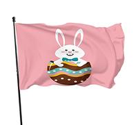 Coniglietto sulle uova di Pasqua Bandiera da giardino 3x5 FT Coniglio animale Sorriso Viso Arcobaleno Ricciolo Linea Punto Guscio d' Poliestere Bandiere da cortile Casa Patio Prato Banner di aug