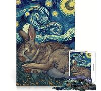 Coniglio addormentato Notte stellata Puzzle da 1000 pezzi per adolescenti Gioco di logica Antistress Taglio netto Lista dei desideri di Babbo Natale 38x52cm