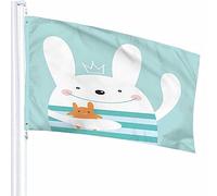 Coniglio Bandiera Decor 3x5 Ft Simpatico Coniglietto Animale Cartone Animato A Strisce Sorriso Divertente Felice Gioia Corona Dolce Giocattolo Poliestere Motivo Stampato Decorazioni per Esterni per