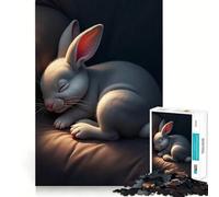 Coniglio bianco addormentato, coniglietto carino, cucciolo, puzzle da 1000 pezzi per adolescenti, gioco di logica, leggero, rilassante, taglio preciso, regalo classico 38x26cm