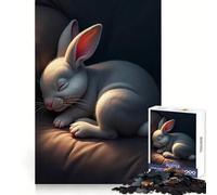 Coniglio bianco addormentato, coniglietto carino, cucciolo, puzzle da 1000 pezzi per adolescenti, gioco di logica, leggero, rilassante, taglio preciso, regalo classico 38x26cm