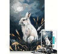 Coniglio Bianco al Chiaro di Luna Puzzle da 1000 pezzi per ragazzi Gioco di concentrazione mentale Taglio di precisione Bordi lisci Ideale come regalo di Natale (38x52cm)