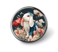 Coniglio bianco che indossa un vestito blu fiori spilla rotonda per uomo donna moda distintivo collare pin vestito giacca zaino accessori