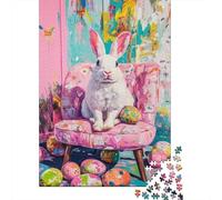 Coniglio Bianco Puzzle 1000 Pezzi Carta per Adulti Uova di Pasqua Stile Artistico Relax Decorazione Casa Regalo per Famiglia 38x26cm/1000pcs