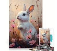 Coniglio bianco tra i fiori Puzzle da 1000 pezzi per ragazzi Gioco stimolante per la mente Incastro perfetto,senza spazi vuoti Attività rilassante di gruppo al chiuso (50x75cm)