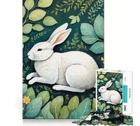 Coniglio bianco tra le foglie Puzzle da 1000 pezzi per ragazzi Stimola la mente Divertimento Completamento perfetto Tempo libero avvincente per rilassarsi in casa (38x52cm)