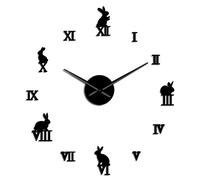 Coniglio con numeri romani Orologio da parete grande fai da te con animali Decorazioni per la casa Orologio da parete senza cornice Effetto specchio nero 47 pollici(120cm)