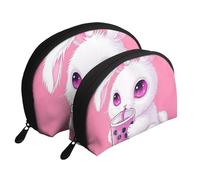 Coniglio dalle orecchie lunghe che beve il tè del latte stampato borse di trucco 2 pezzi portatile Shell Travel Toiletry Bag, bianco, Taglia unica
