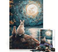 Coniglio e gatto sotto la luna piena - Puzzle da 1000 pezzi per adulti - Gioco di logica - Serene Time - Taglio preciso - Regalo di Natale (38x26cm)