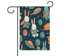 Coniglio e Spazio Giardino Bandiera Casa Prato Cartello di Benvenuto Banner Doppio Lato Piccole Bandiere Personalizzate per Piscina Cortile Esterno Decorazione Della Parete Della Casa 31 X 47 Pollici