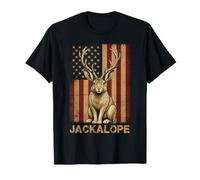 Coniglio Jackalope con Corna Bandiera Americana Maglietta