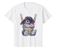 Coniglio Nano Blu con Ciuccio in portantina per Bebè Maglietta, Bambini, Bianco, 2 Anni