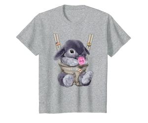 Coniglio Nano Blu con Ciuccio in portantina per Bebè Maglietta, Bambini, Grigio Melange, 2 Anni