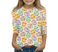 Coniglio pasquale manica a 3/4 verde maglietta top ragazza divertente coniglietto pasquale camicia di seta di lana, Mimetico, 12-13 Jahre