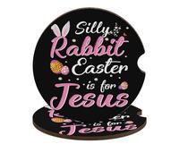 Coniglio sciocco La Pasqua è per Gesù Cristiani Sottobicchieri in legno per auto da 2,6 pollici Antiscivolo Portabicchieri per auto Protegge Confezione da 2