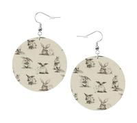 Coniglio Sfondo Stampa Piercing Rotondo Orecchini In Pelle Set 1 Paio di Eleganti Orecchini In Pelle Pendenti Cerchio Per Le Donne Gioielli Regali, One Size, Poliestere