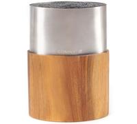 Coninx Ceppo Coltelli Cucina Acciaio Inox Ovale con Inserto in Legno di Acacia - Portacoltelli Universale per 12 Coltelli - Supporto Antiscivolo, Facile da Pulire, Vuoto