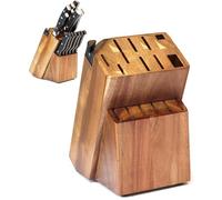 Coninx Ceppo universale per coltelli con affilacoltelli integrato, in legno di acacia a 15 scomparti, per bancone da cucina, adatto per coltelli da chef, pane, bistecca e forbici, resistente