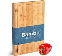 Coninx Tagliere in legno grande con scanalatura per succo, antibatterico Moso bambù, per tagliare verdure, frutta, formaggio, carne e altro ancora, robusto tagliere da cucina in legno, 45 x 30 x 2,5