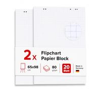 Conipa Flipchart di carta a quadretti, 2 blocchi da 20 fogli, 65 x 98 cm, bianco