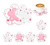 Conisy Motivo Floreale Serie Sottobicchieri per Bevande, 6 Pezzi Tappetino per Tazza in Silicone Antiscivolo Resistente al Calore per casa Ristorante Ufficio e Bar (Sakura rosa bianca)