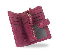 conisy Piccolo Portafoglio Donna in Pelle con blocco RFID, Compatto Portatile Corto Borsellino per Signore con portamonete (Fucsia)