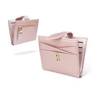 conisy Portafoglio piccolo, blocco RFID, pelle sottile, tasca frontale bifold, portafoglio con cerniera, portamonete per Donna (Rosa)