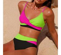 Conjunto bikini de dos piezas con bloques de color, ideal para la playa en verano L,M,S,XL,XSTessuto in maglia