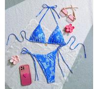 Conjunto Bikini De Dos Piezas Con Estampado Floral Para Mujer Para Verano En La Playa Con Tirantes Al Cuello L,M,S,XSFloreale,stampa dappertuttoTessuto