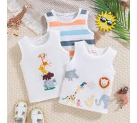 Conjunto de 3 pezzi senza maniche para la primavera de nino con estampados de animales lindos 6-9M,9-12M,12-18M,18-24M,2-3YAnimale,Fumetto,Geometrico,PianteTessuto