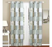 Conjunto de cortinas de patchwork azul/verde con estampado floral de 4 piezas All American Collection