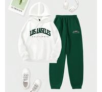 Conjunto De Sudadera Y Pantalón Con Capucha En Letra Impresa Para Mujer Y Cordón Ajustable L,M,S,XLLettereTessuto in maglia