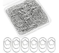 CONJURAIDE 130 graffette a forma di stella, con motivo a stella, ovali, piccole stelle, graffette con scatola trasparente, per ufficio, casa, aula (argento)