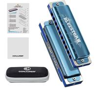 CONJURER Blues Armonica diatonica per adulti, a 10 fori, in chiave di do, per principianti e professionisti, con ance in bronzo fosforoso, organo a bocca deluxe con custodia, chiave di do, blu