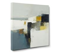 ConKrea - Geometrie Ocra e Blu - 100x100 cm Quadro Astratto su Tela Intelaiata per la Decorazione di Pareti di Soggiorno, Camera o Ufficio | Costruttivismo moderno