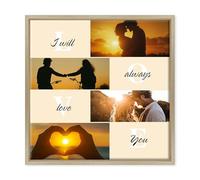ConKrea - Quadro Personalizzato “I Will Always Love You” 30x30 cm con Cornice Rovere Chiaro - Collage Romantico con Foto - Regalo per Anniversario o Matrimonio