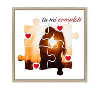 ConKrea - Quadro Personalizzato “Tu mi Completi” 20x20 cm con Cornice Rovere Chiaro - Tema Puzzle d’Amore con Foto - Regalo Personalizzato per Lui o Lei