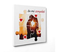 ConKrea - Quadro Personalizzato “Tu mi Completi” 30x30 cm - Tema Puzzle d’Amore con Foto - Regalo Personalizzato per Lui o Lei