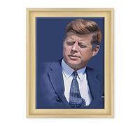 ConKrea Quadro su Tela Canvas INTELAIATO con Cornice 30x40cm - Ritratto JFK John Fitzgerald Kennedy Stati Uniti America - Effetto Dipinto Olio - Stile Contemporaneo Legno Naturale (cod.1169)