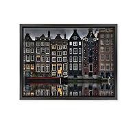 ConKrea Quadro su Tela Canvas INTELAIATO - con Cornice - Amsterdam - Olanda - 30x40cm - Stile Moderno Nero - (cod.1306)